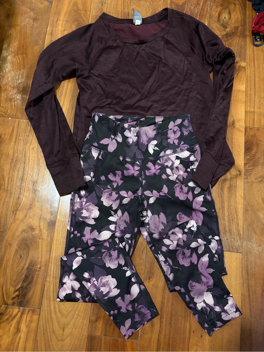 Cold Weather Bundle - Danskin Leggings with Purple Floral Print and Plum Shirt